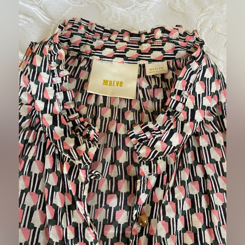Anthro Maeve Prema Printed Tank Top Ruffle Button Front sz M like new - Picture 2 of 7